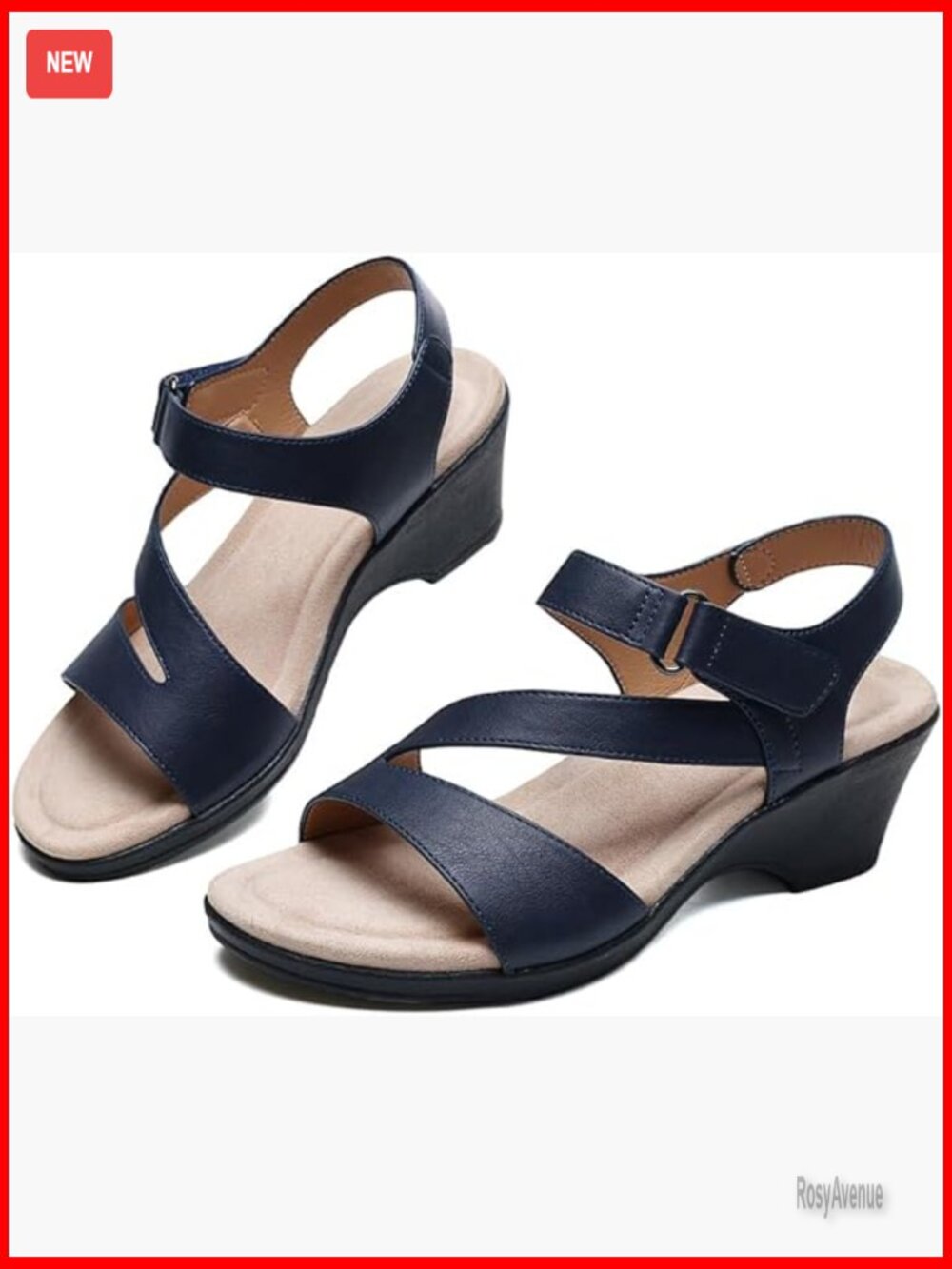 Leather Wedge Sandals with Arch Support Adjustable Strap Comfort Casual